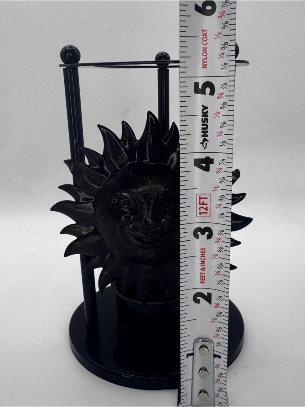 Sun Face Tealight Candle Holder Blue/Black Metal 5” Boho Decor - Picture 6 of 6